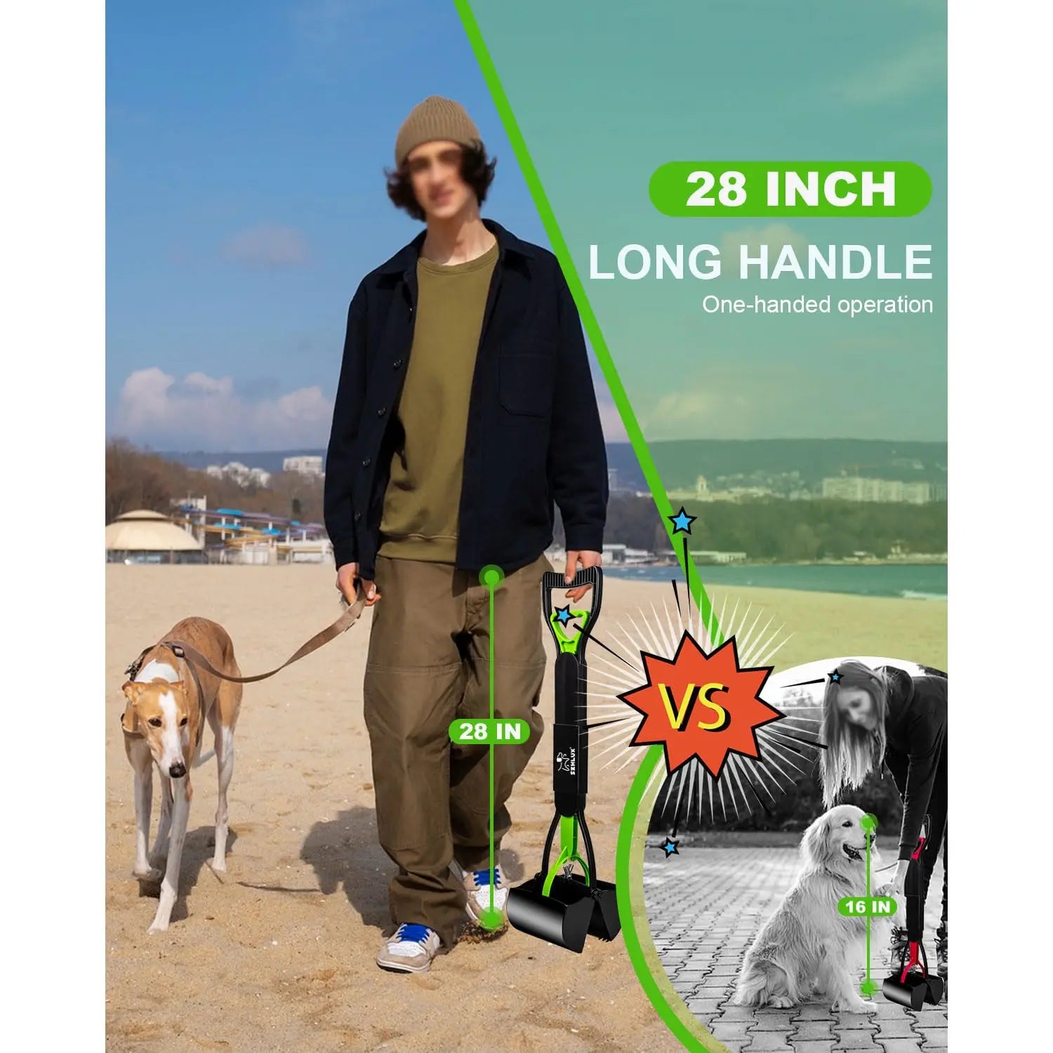 Dog Pooper Scooper Pet Long Handle Jaw Poop Scoop Picker Excrement Collector Clean Tools Outdoor Foldable Animal Feces Cleaner
