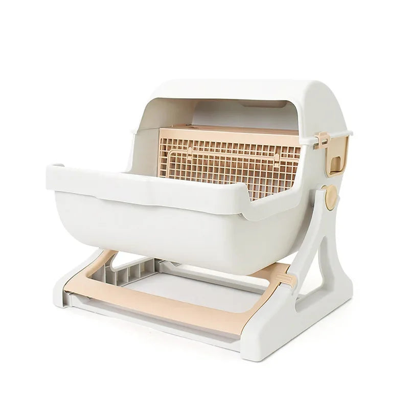 Semi-automatic Litter Box Anti-splash Oversize Semi-enclosed Cat Toilet Supplies Accessories Sandbox for Cat Hygienic Convenient