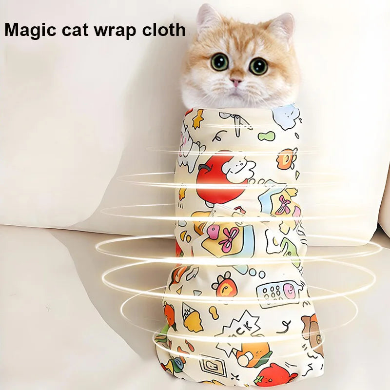 Cat Grooming Wrap Self-Adherent Cat Swaddle Burrito Wrap Anti-Bite Anti-Scratch Anti-Escape for Medicine Nail Clipping Pet Tool