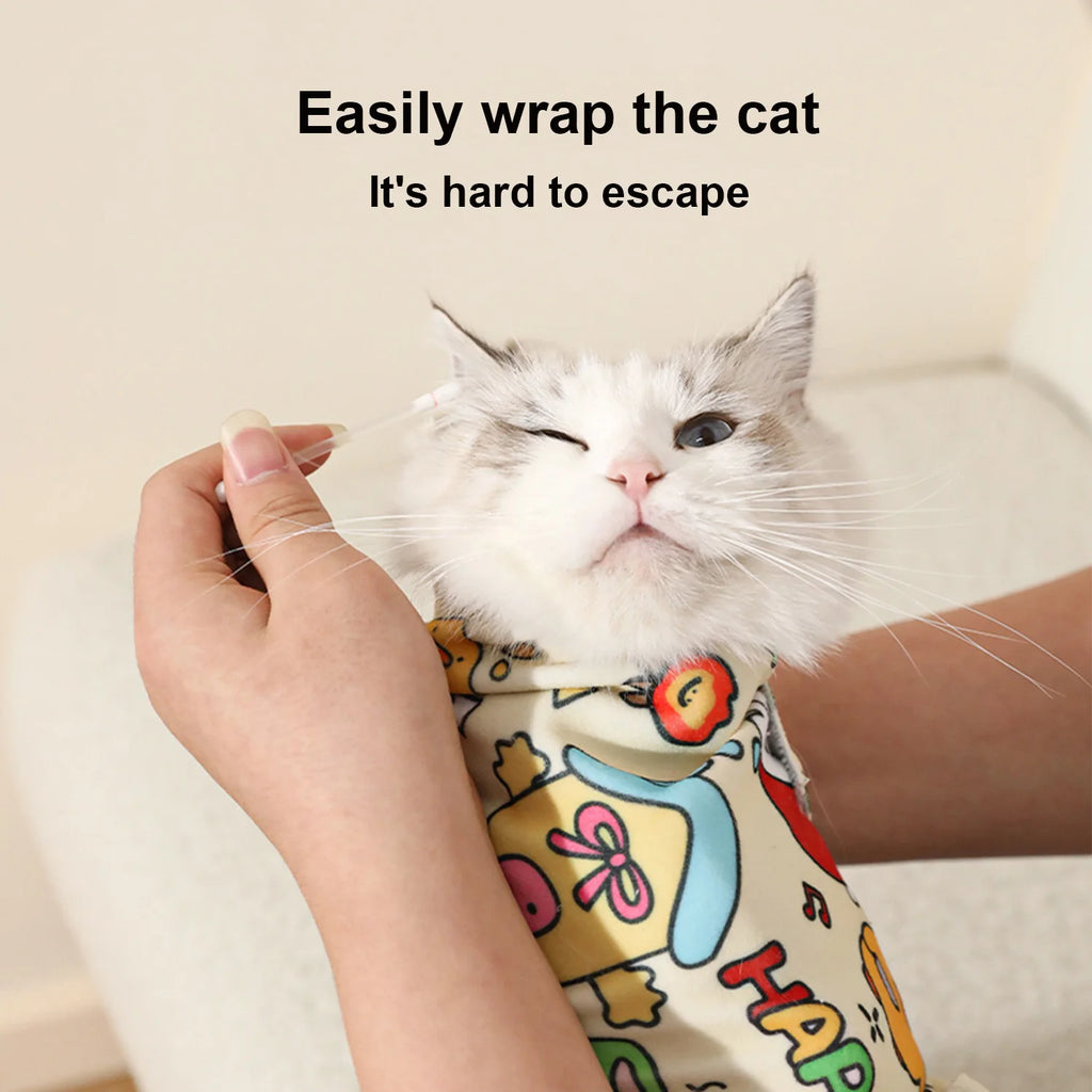 Cat Grooming Wrap Self-Adherent Cat Swaddle Burrito Wrap Anti-Bite Anti-Scratch Anti-Escape for Medicine Nail Clipping Pet Tool