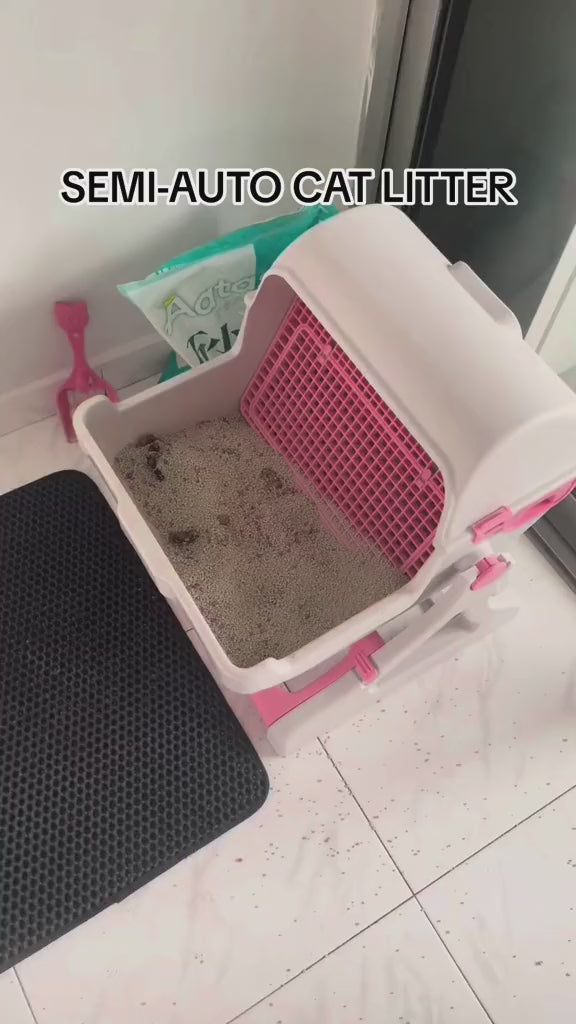 Semi-automatic Litter Box Anti-splash Oversize Semi-enclosed Cat Toilet Supplies Accessories Sandbox for Cat Hygienic Convenient